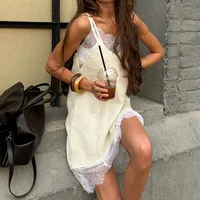 Bornlandies 2026 New Summer Casual Lace Patchwork Camisole Skirt Cotton Loose Light Yellow Sleeveless Dress - Image 2
