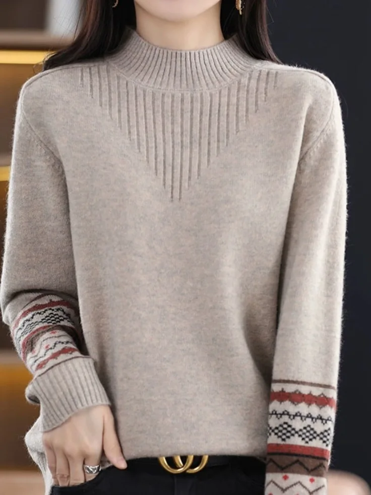   เสื้อสเวตเตอร์ไหมพรมผู้หญิง คอเต่าถัก ทรงหลวม สวมใส่สบาย อุ่น เหมาะสำหรับฤดูใบไม้ร่วงและฤดูหนาว ใช้เป็นเสื้อตัวในได้