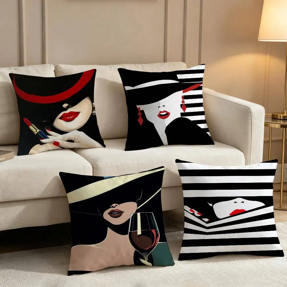 Vantage Anime Elegant Lady Pattern soft Pillow Case for Sofa Living Room Home office Decor Protective Covers funda