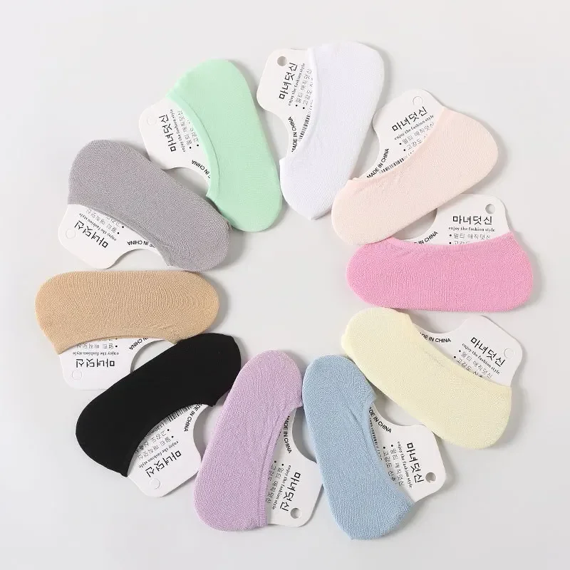 10Pairs Summer Thin Women Liner Socks Candy Colored Mesh Heel Silicone Non Slip Velvet Material Women Invisible Socks