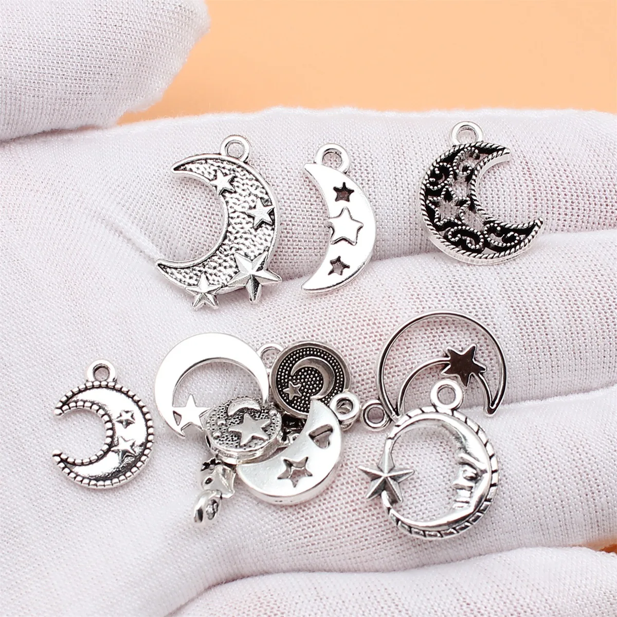 12pcs Antique Silver Color Moon Stars Charms Collection For DIY Jewelry Making, 12 Styles, 1 of Each
