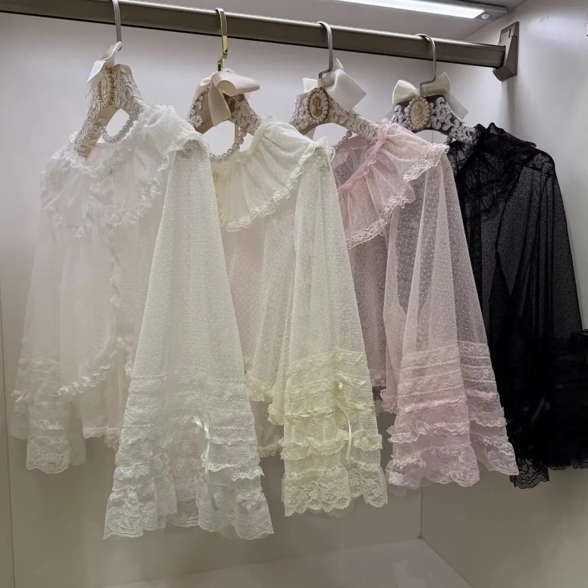 

Summer Kawaii Lolita Long Sleeve Tee Women Y2K Harajuku Fairy Grunge Ruffle Printed Casual Basic