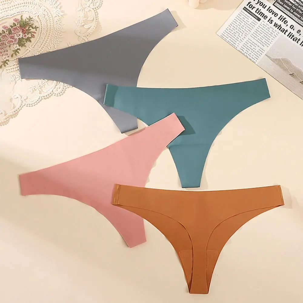 

3Pcs Low Waist Ice Slik Briefs Underpants Female Underwear Seamless Panties Cotton Crotch Lingerie Women's Traceless Thong Girl