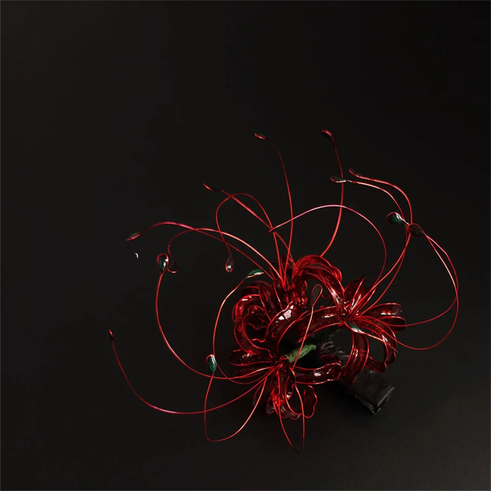 1pcs Handmade Red Lycoris Radiata Flower Hairpin Retro Kanzashi Hair Clip Hanfu Cheongsam Kimono Headdress Women Girl Gift New