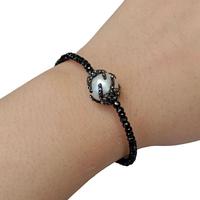 YYGEM  Natural Black Spinel Faceted rondelle Cultured White Keshi Pearl Black Crystal Pave Bracelet Gemstone Jewelry