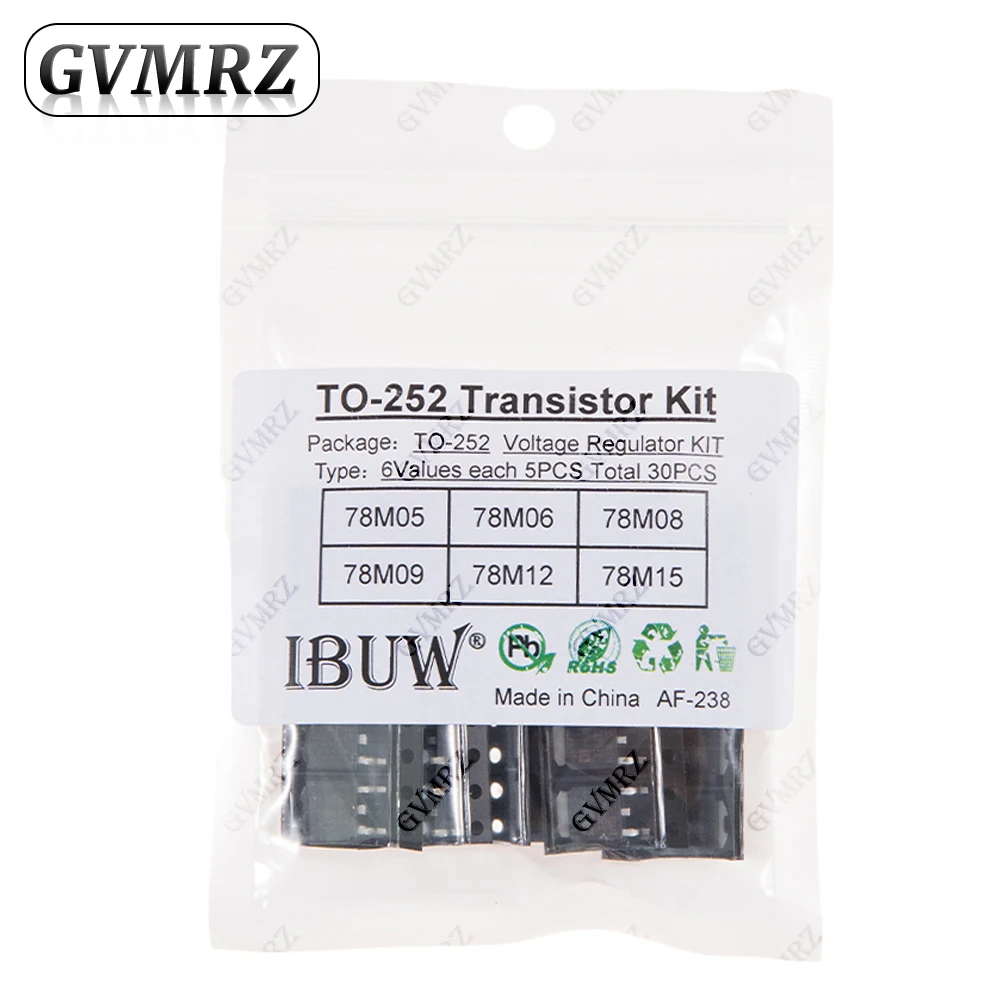 30PCS 6Values TO-252 Transistor Kit (78M05/78M06/78M08/78M09/78M12/78M15) Voltage Regulator for DIY Electronic Power Supply kit