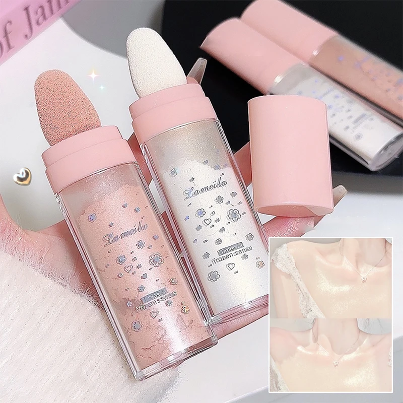 Lameila 3-kolorowy brokatowy puder wielofunkcyjny do ciała i twarzy, rozświetlacz do naturalnego konturowania i promiennego blasku