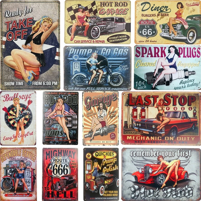 

shabby shic Vintage Plaque Metal Tin Signs Pin up Sexy Girl Lady Plate Wall Decor For Bar Man Cave Sign Pinup Girl Poster