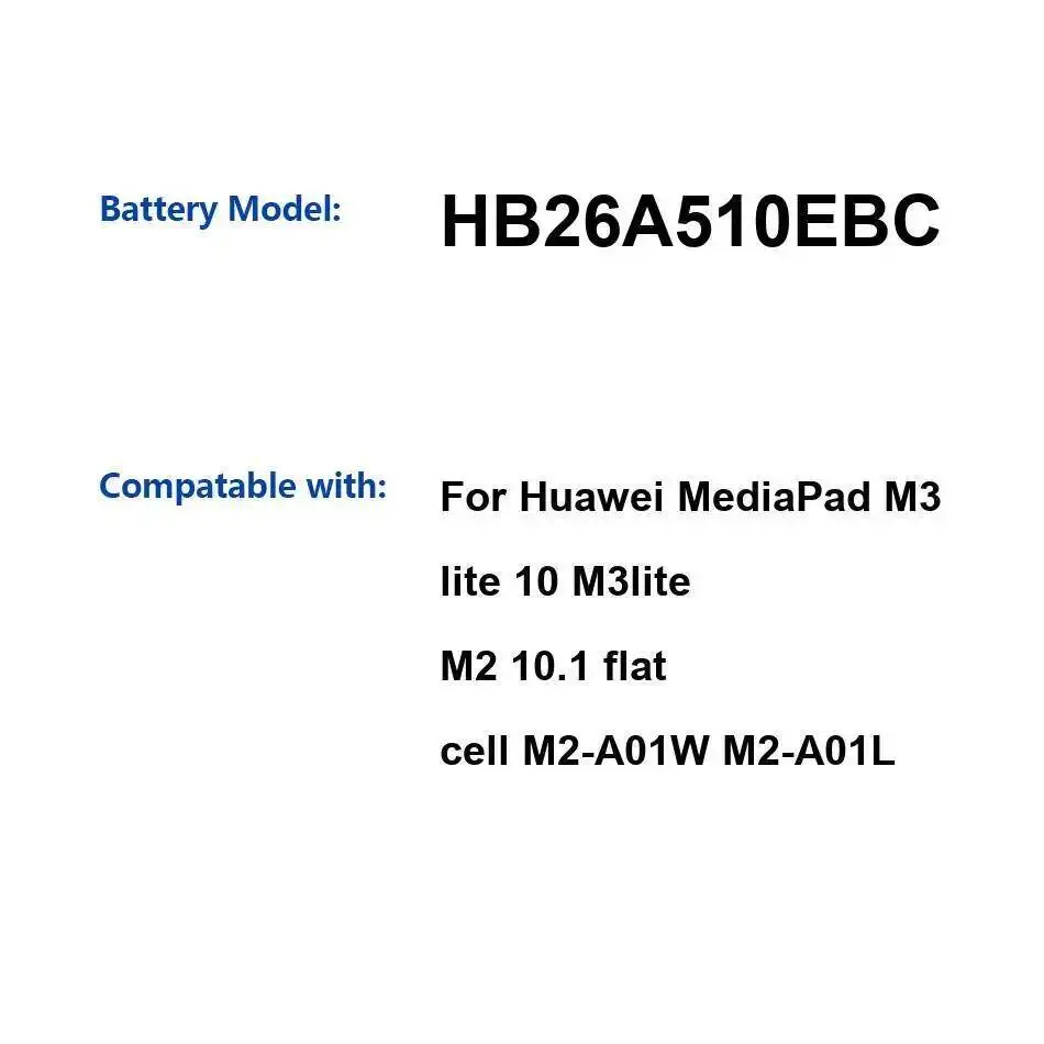 

Tablet Battery HB26A510EBC 6660Mah For Huawei Mediapad M3 Lite 10 M3lite M2 10.1 Flat Cell M2-A01W M2-A01L