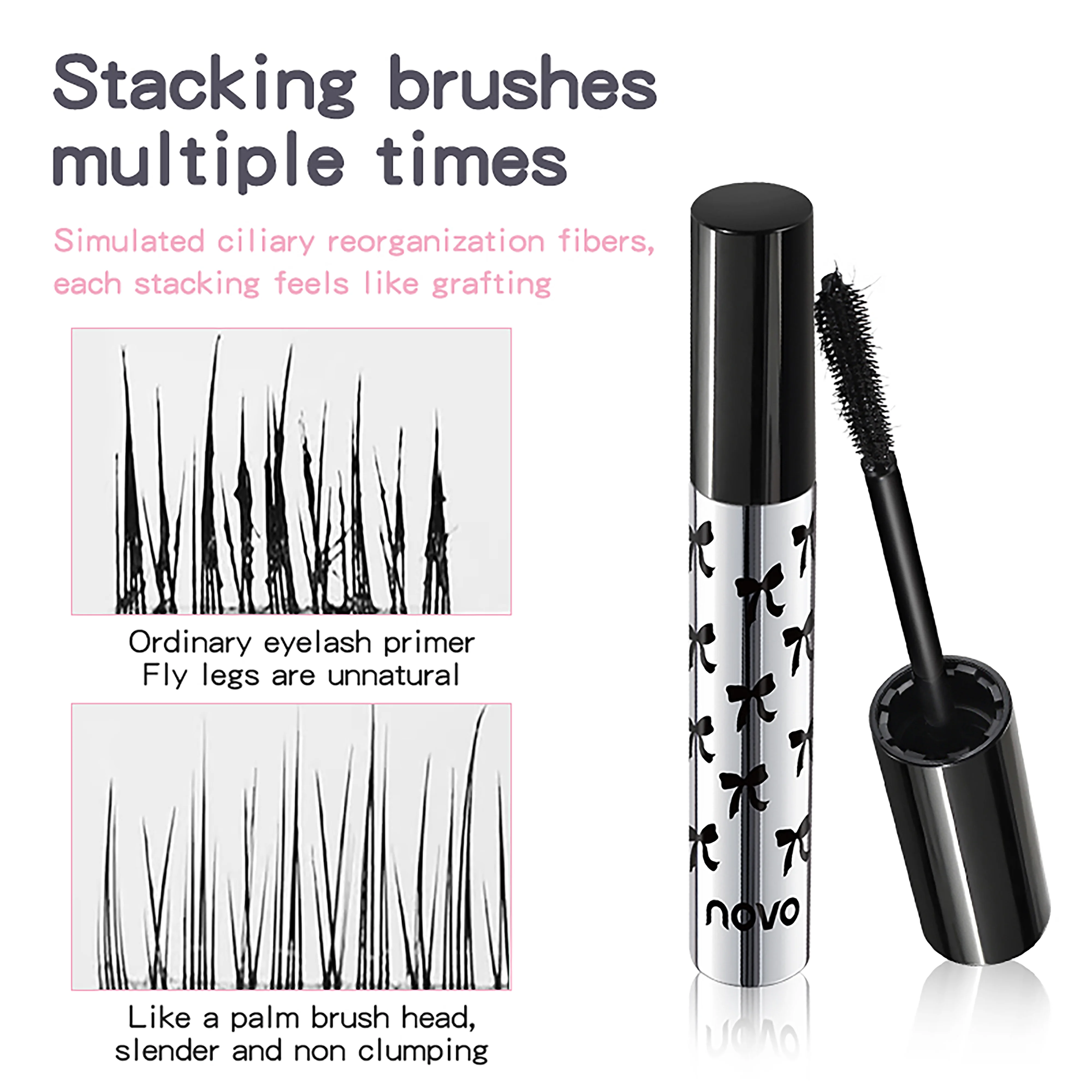 NOVO Waterdichte en zweetbestendige mascara, verlenging zonder klonteren, volume geven en krullen, veegvast.