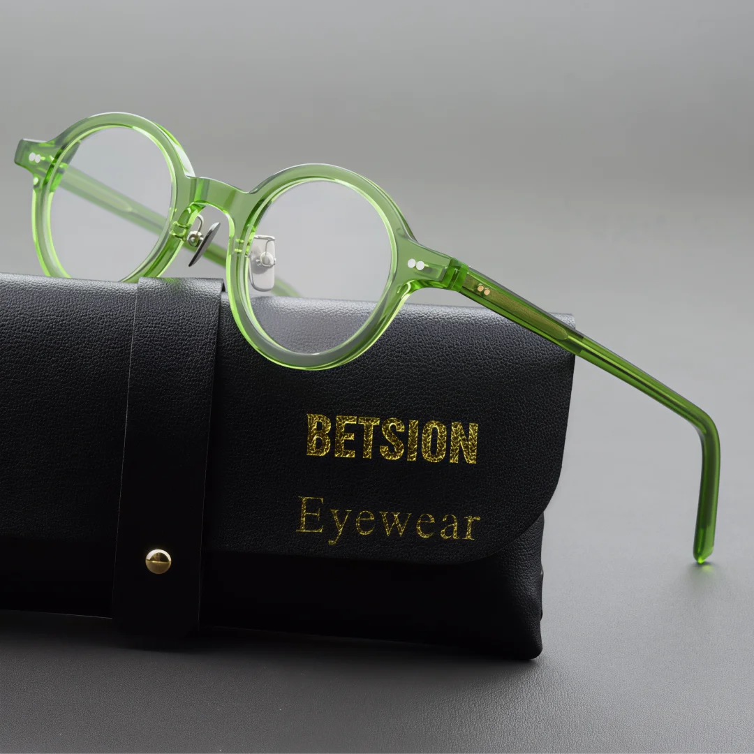 BETSION Vintage Round Handmade Acetate Eyeglasses Frame Men Women Multi-color Full Rim Spectacles Trendy Retro Eyewear