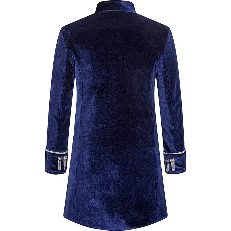 Men's solid color fashion steampunk retro velvet uniform standing collar coat