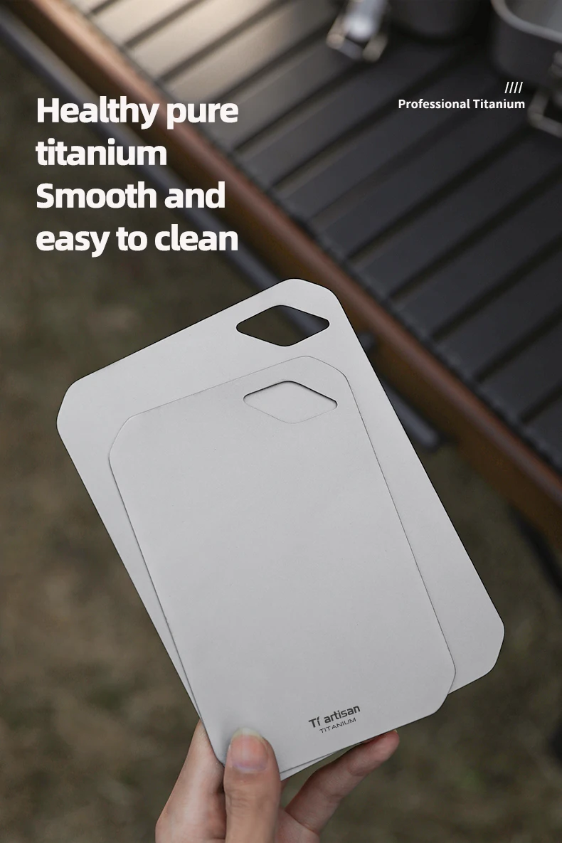 Tiartisan Reines Titan Mini-Schneidebrett für Outdoor-Camping, Tragbares Doppelseitiges Lebensmittelechtes Obst- und Fleisch-Schneidebrett – Detail 4