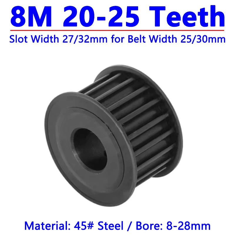 

1pcs 20-25Teeth 8M Timing Pulley 45# Steel HTD8M Synchronus Wheel For Belt Width 25mm 30mm Bore 8 10 12-28mm 20 22 24 25 Teeth