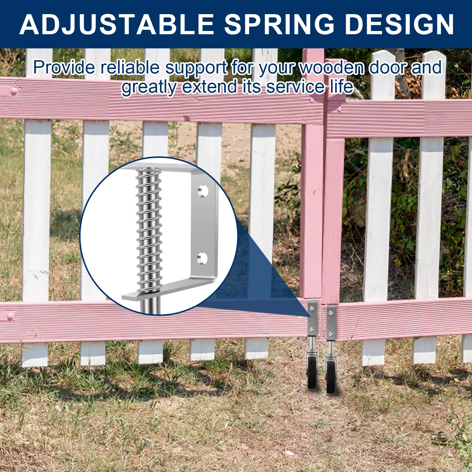 Gate Wheels Gate Caster Wheel 70kg Capacity Spring Loaded Gate Fence Wheel Adjustable Spring Gate Support Roller for Wooden Gate