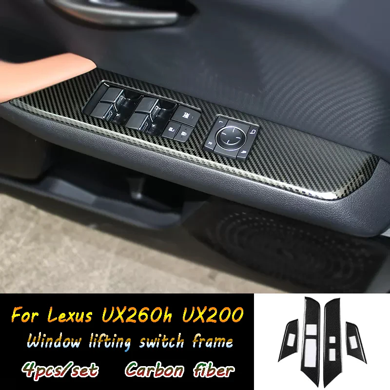 For Lexus UX260h UX200 car interior decoration, window lift switch frame, ABS material, carbon fiber, silver color, 4pcs/set