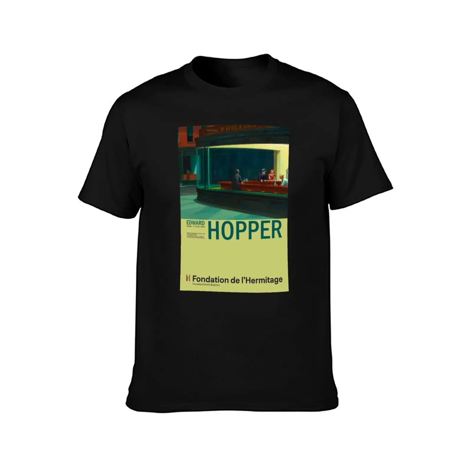 Edward Hopper - Nighthawks - Minimalist Exhibition Art Poster T-Shirt Big and Tall Loose Fit T-Shirt