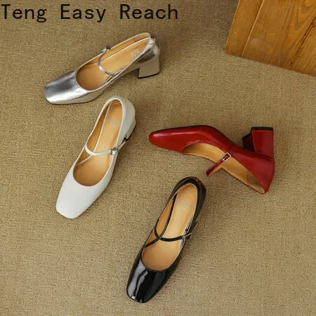 2024 New Spring Summer Patent Leather Women Shoes Square Toe Women Pumps Brogue Designs Mary Jane Shoes for Women Ladies Shoes