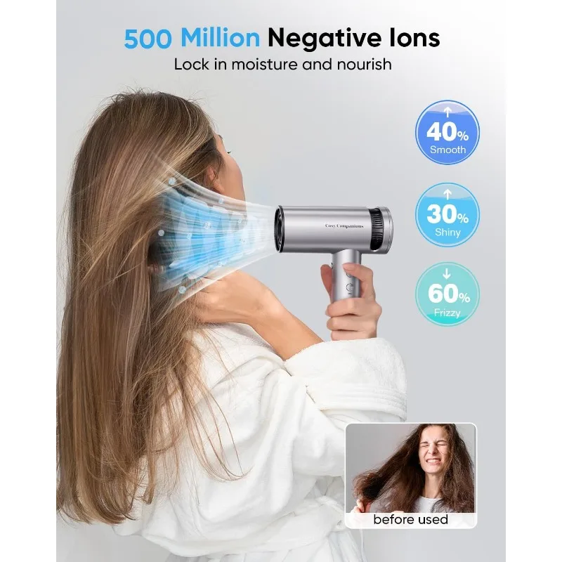 Secador de cabelo com difusor, secagem de alta velocidade de 150.000 rpm, com bico magnético, display HD