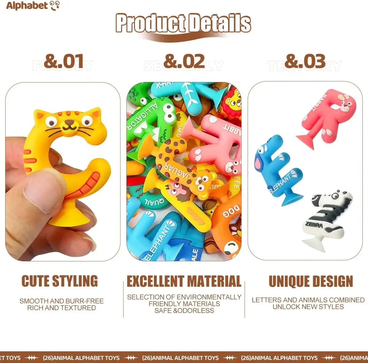 Suction Toys Kids Bath Toy, 26PCS Animal Alphabet Sucker Toy, Montessori Educational Spelling Fidget Toy for Autism/ADD/ADHD