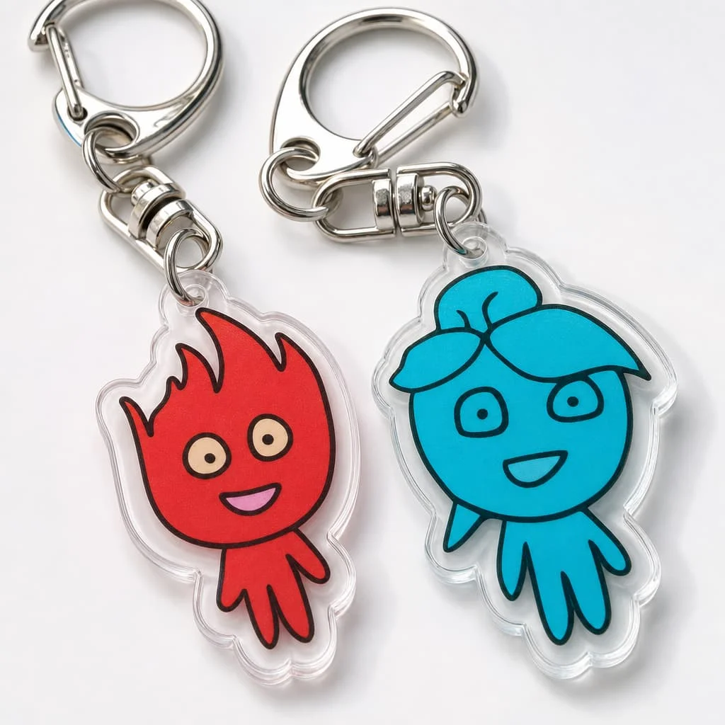 5/10 Pieces of Random Styles 2D Flat Keychains Ice and Fire People Acrylic Pendants Cute Cartoon Charms Backpack Decoration Key Rings Gift Items