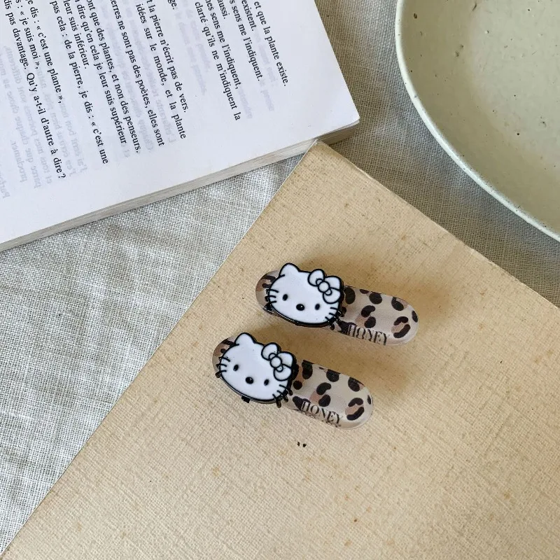 Grampos de cabelo de desenho animado kawaii para meninas, grampos de cabelo com estampa de leopardo e laço, acessórios fofos para cabelo para crianças, uso diário de festa f1005