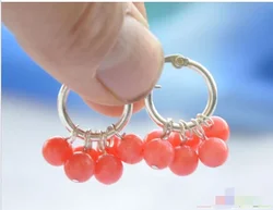 Natural Cute 5-6mm pink coral round dangle earring 925silver