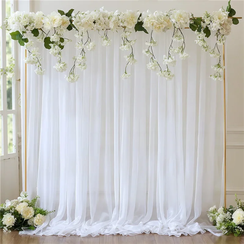 2pcs 5ft×10ft Chiffon Backdrop Curtain for Wedding Party, Slight Glimmer Sheer, party Baby Shower Photo Photography Backgrounds