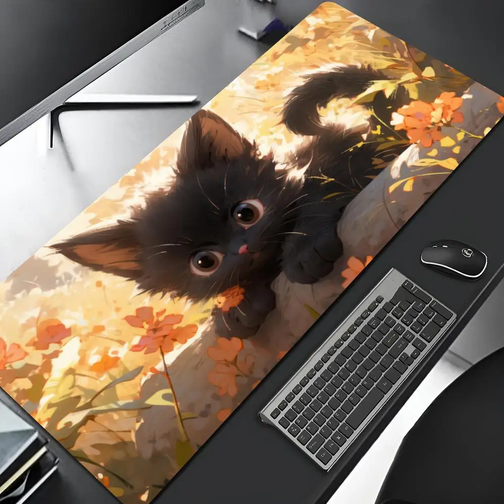Black Cat Mouse Pad diy printing Gaming Locking Edge Big Computer Gamer Large Rubber Art Mousepad Laptop Desk Mat