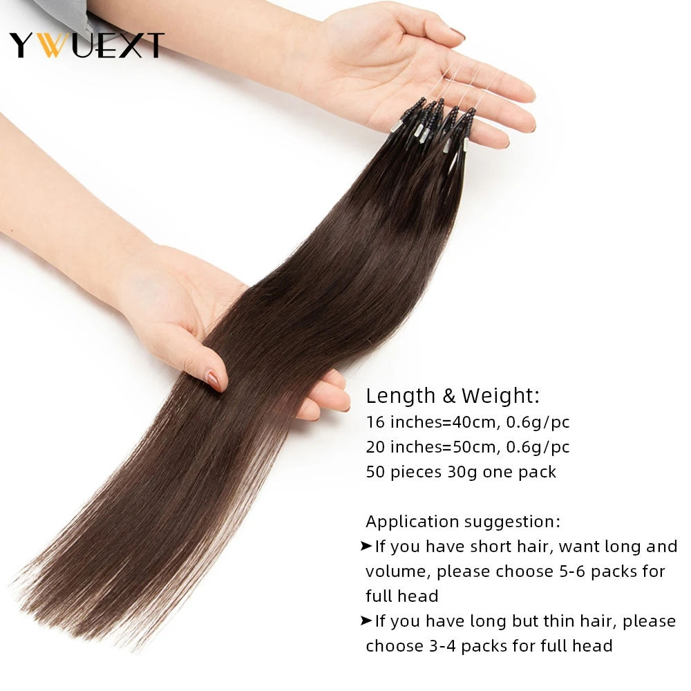 YWUEXT 8D Extensões de Cabelo 16 “20” Micro Contas de Cabelo Humano Natural Staight Máquina Remy Nano Anel de Cabelo Marrom Preto 50 unidades/pacote