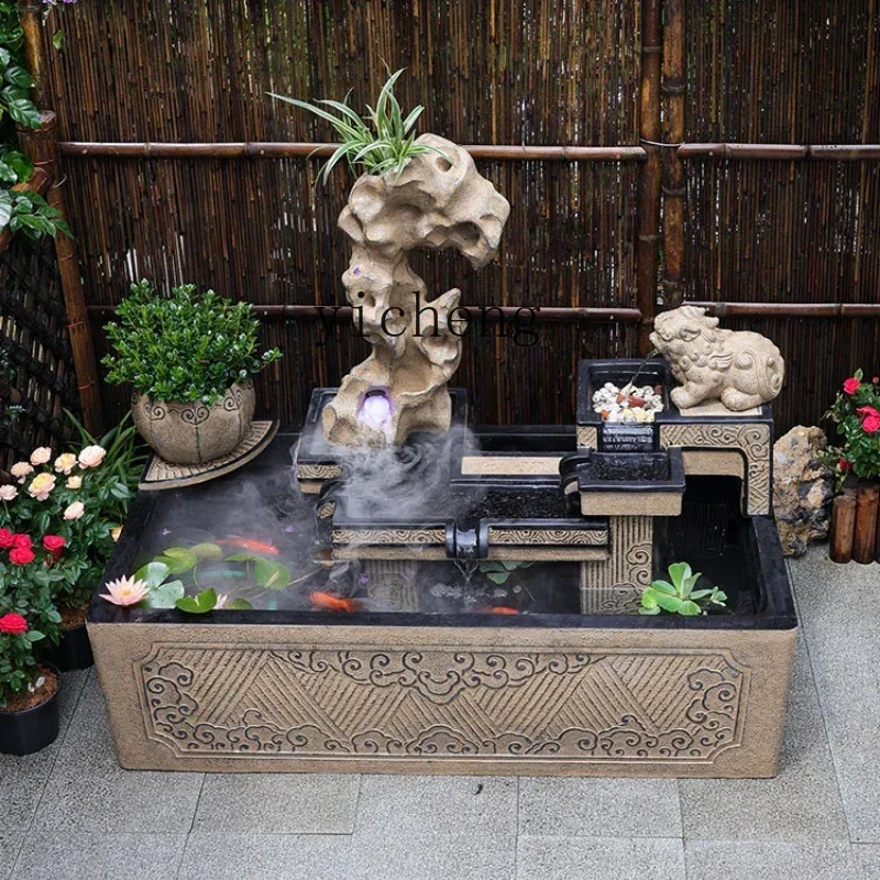 

outdoor rockery water fountain fish tank ornament water view balcony courtyard garden decoration