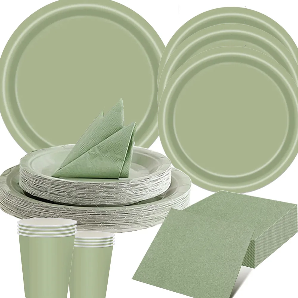 Sage Green Party Supplies Paper Plates Napkins Tablecloths Family Party Camping Picnic BBQ Baby Shower Wedding Birthday