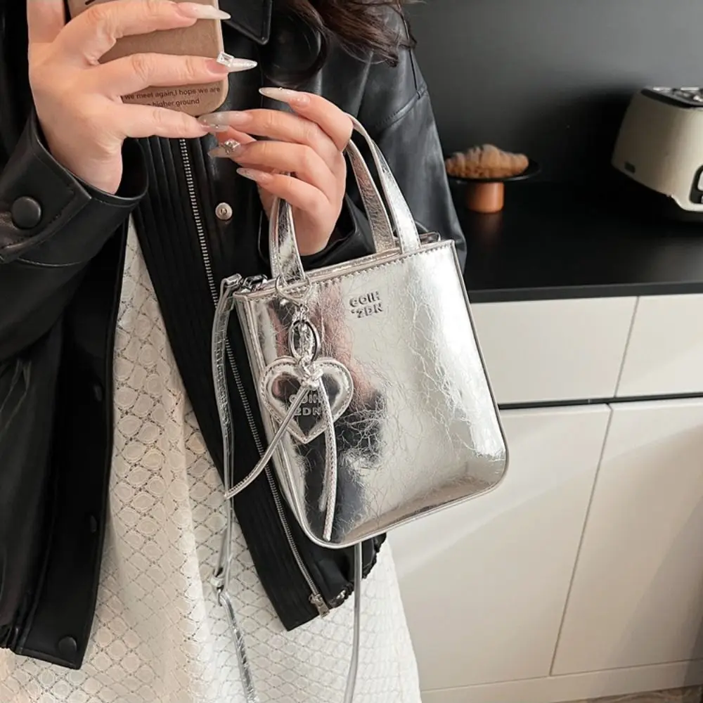 Trendy Pu Leather Shoulder Bag Chic Versatile Crossbody Bags High Quality with Love Keychain Pendant Handbags for Women