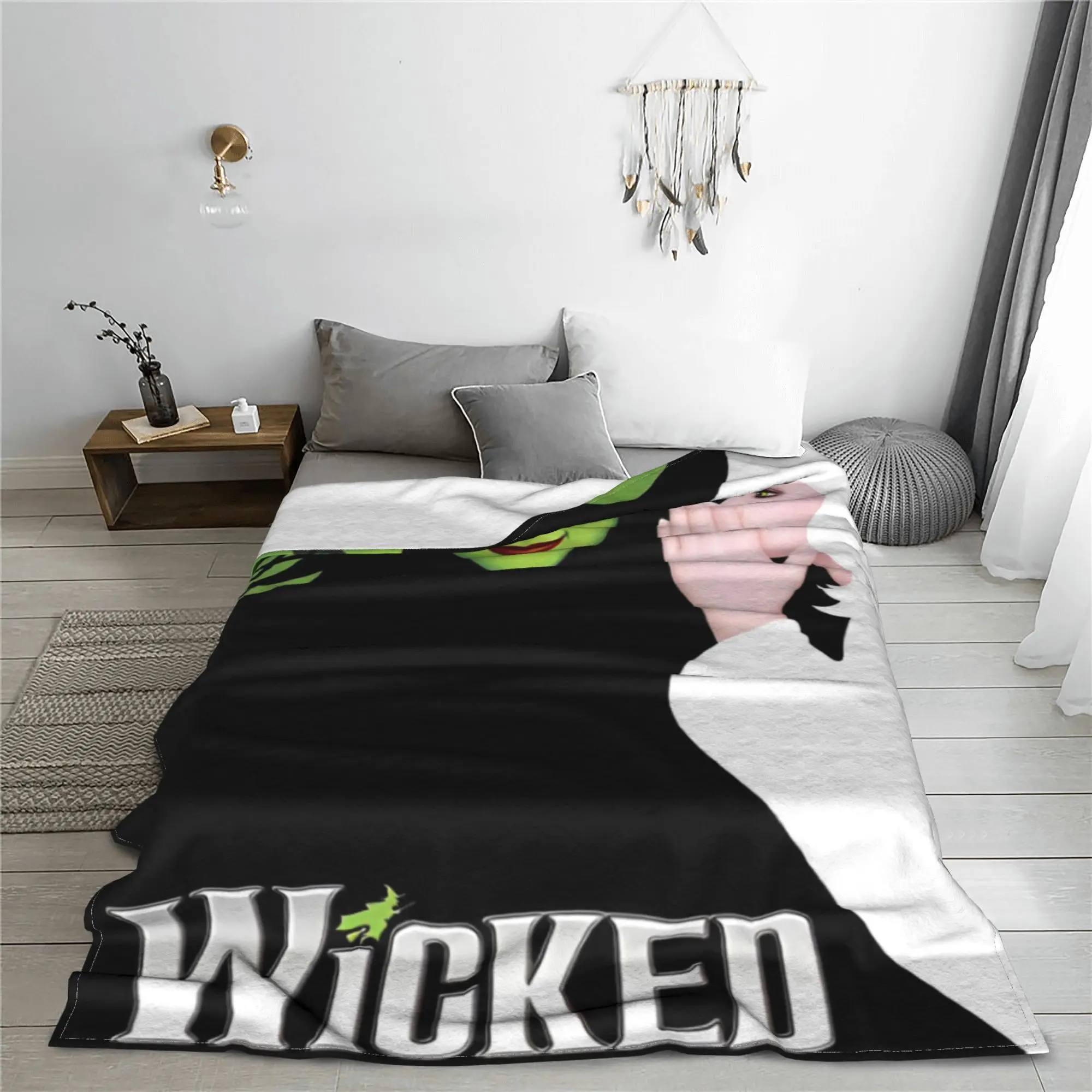 Wicked Elphaba & Glinda Tonal Knitted Blanket Magic Movie Flannel Throw Blanket Airplane Travel Soft Warm Multifunction Quilt