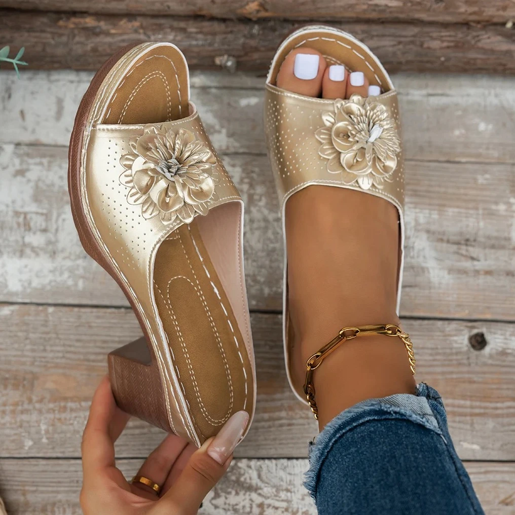 

2025 Women High Heels Sandals Summer Casual Wedges Heeled Shoes Women Slip on Elegant Low Platform Sandals Sandalias De Mujer