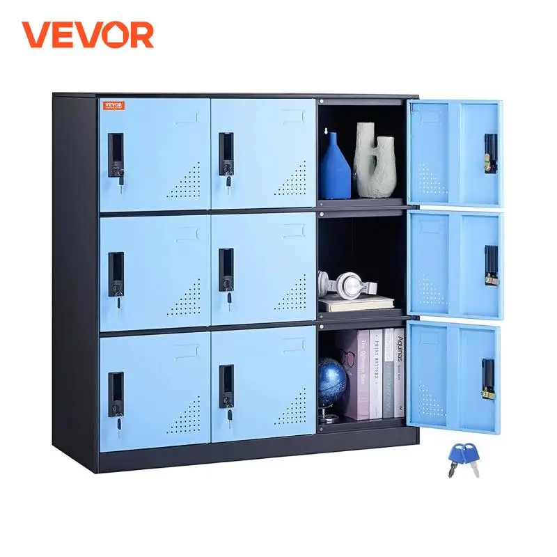 VEVOR โลหะ Locker สําหรับพนักงาน 9 ประตูตู้พร้อมช่องใส่การ์ดและล็อค 66lbs กําลังโหลดสําหรับ Office Home School GYM