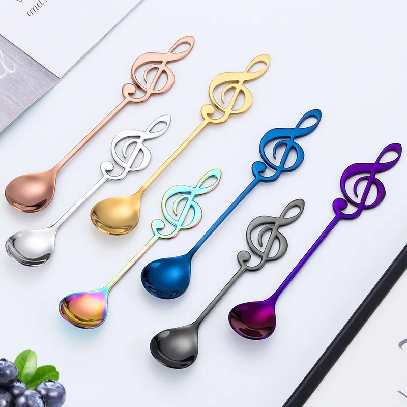 Stainless Steel Color Musical Note Spoon Creative Round Head Coffee Milk Spoon Ice Cream Stirring Dessert Spoon Tableware