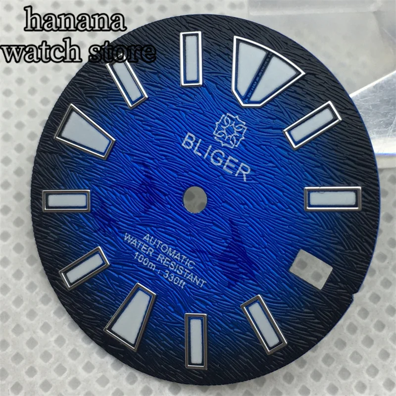 قرص بليغر مع توهج أخضر للحركة ، أزرق متدرج ، 3 حلقات ، تاج ، NH34 ، NH35 ، NH36 ، 29