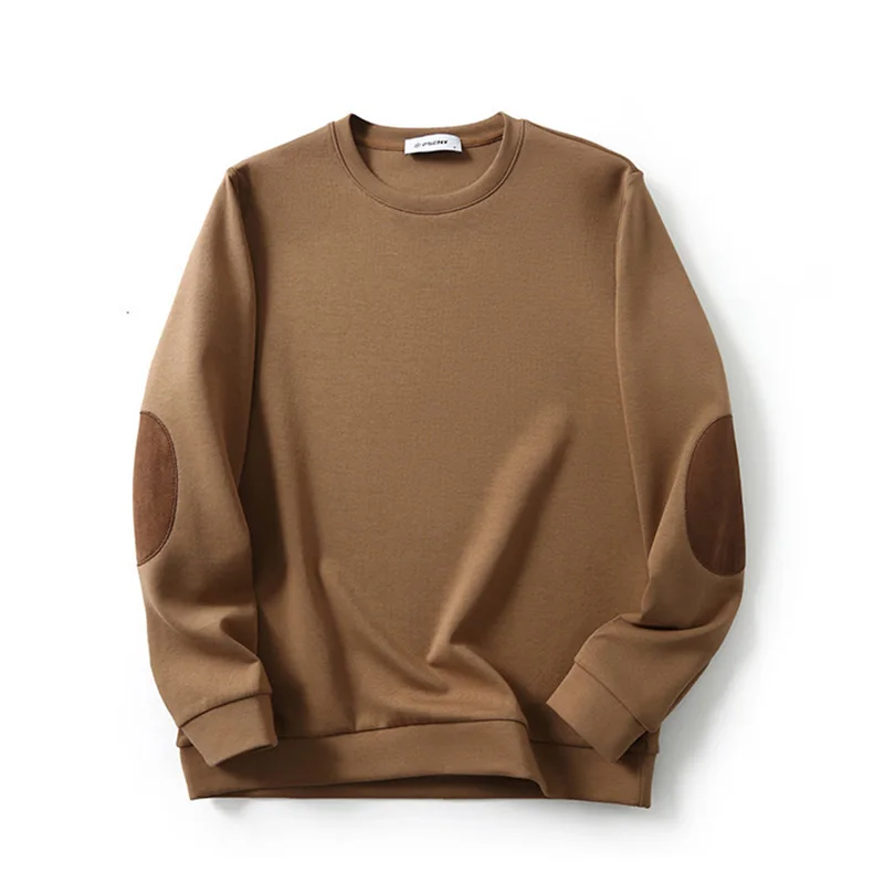 Sudadera con capucha de Color Maillard para hombre, sudadera básica sin capucha con cuello redondo, jerséis ligeros de manga larga, sudaderas con capucha de otoño