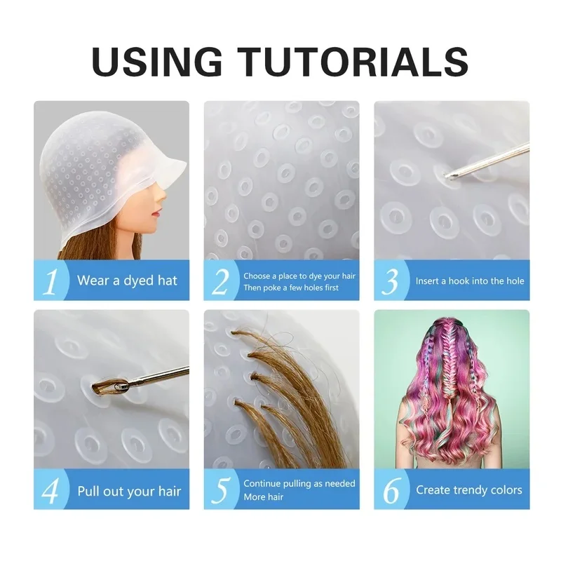1Set Reusable Silicone Hair Highlighting Cap with Hook Needle, Professional Salon Hair Coloring Barber Tool
