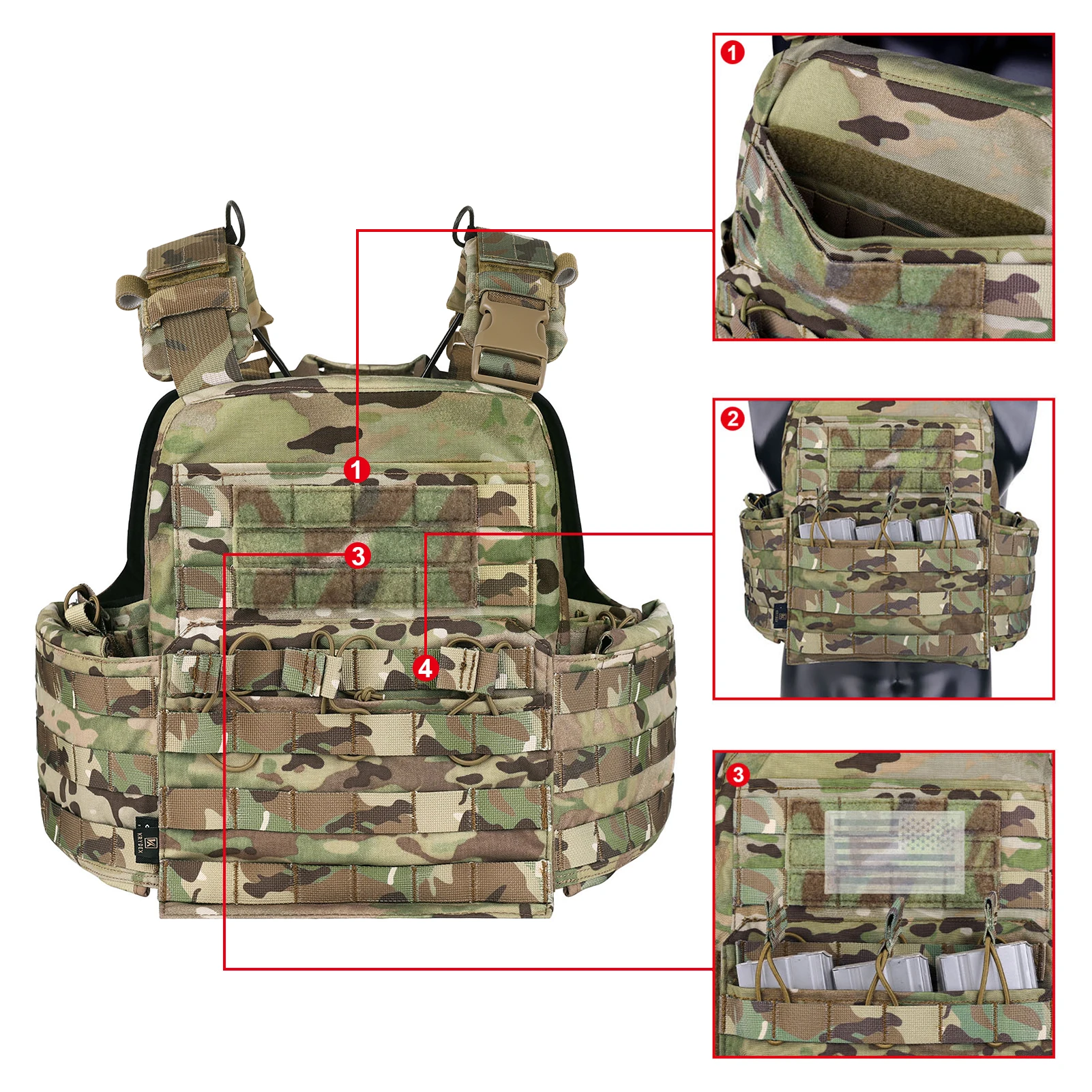 KRYDEX 500D CPC Tactical Vest Plate Carrier Heavy Duty Modular MOLLE Vest Magazine Radio Pouch Combat Hunting Outdoor Gear