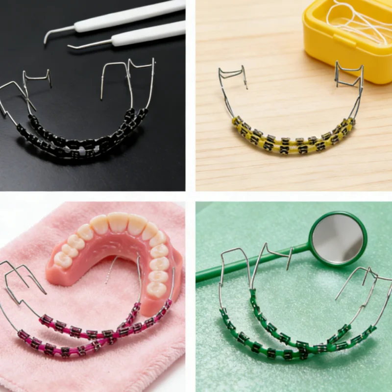 

1Pair Colorful Brackets Dental Fake Braces With Hook Temporary Tooth Decoration With Metal Wires Bracket Ligature Tie