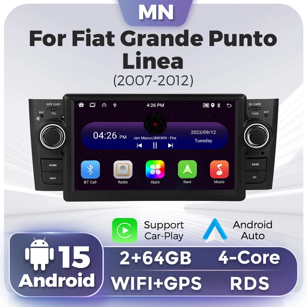Carplay Android 15 Auto Car Radio For Fiat Grande Punto Linea 2005-2013 2 din Multimedia Player Autoradio Stereo Navigation GPS