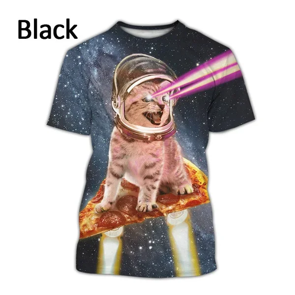 Camiseta unissex de gato gola redonda pulôver estilo de rua engraçado, impressão 3D criativa casual animal fofo, moda verão