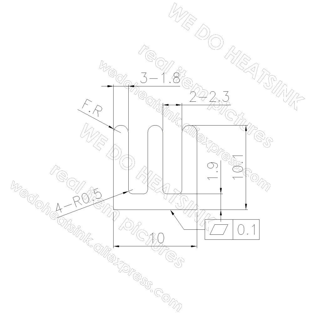 10x10x10mm Silver / Black Aluminum Slotted Heatsink Radiator Cooler for MOS IC Chip with Thermal Tape Assembly Applied