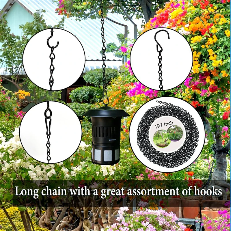 156 Inch Flower Pot Chain Hanging Basket Black Chain Imitation Rattan Hanging Flower Pot Chain With Hooks Home Garden Decoration