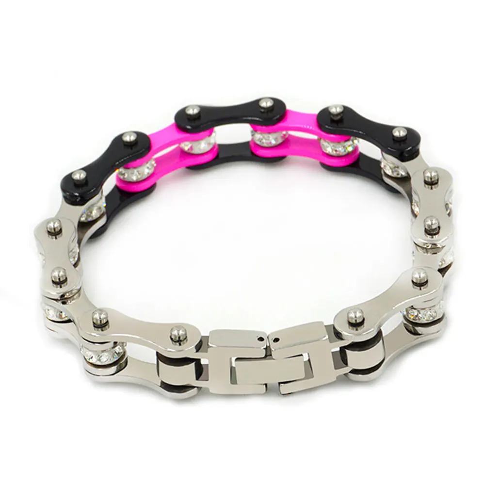أساور/أساور للسيدات، أساور ربط سلسلة الدراجات النارية للنساء، مجوهرات من الفولاذ المقاوم للصدأ فاسق #2