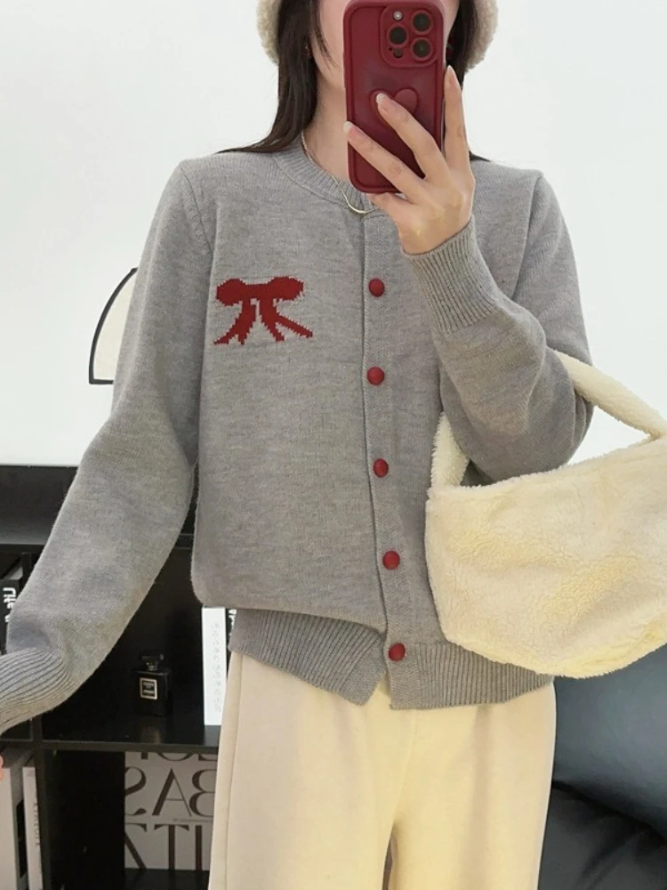 2025 arco jacquard malha cardigan feminino o pescoço único breasted coração botão cardigan camisola moda coreana casual camisola de malha