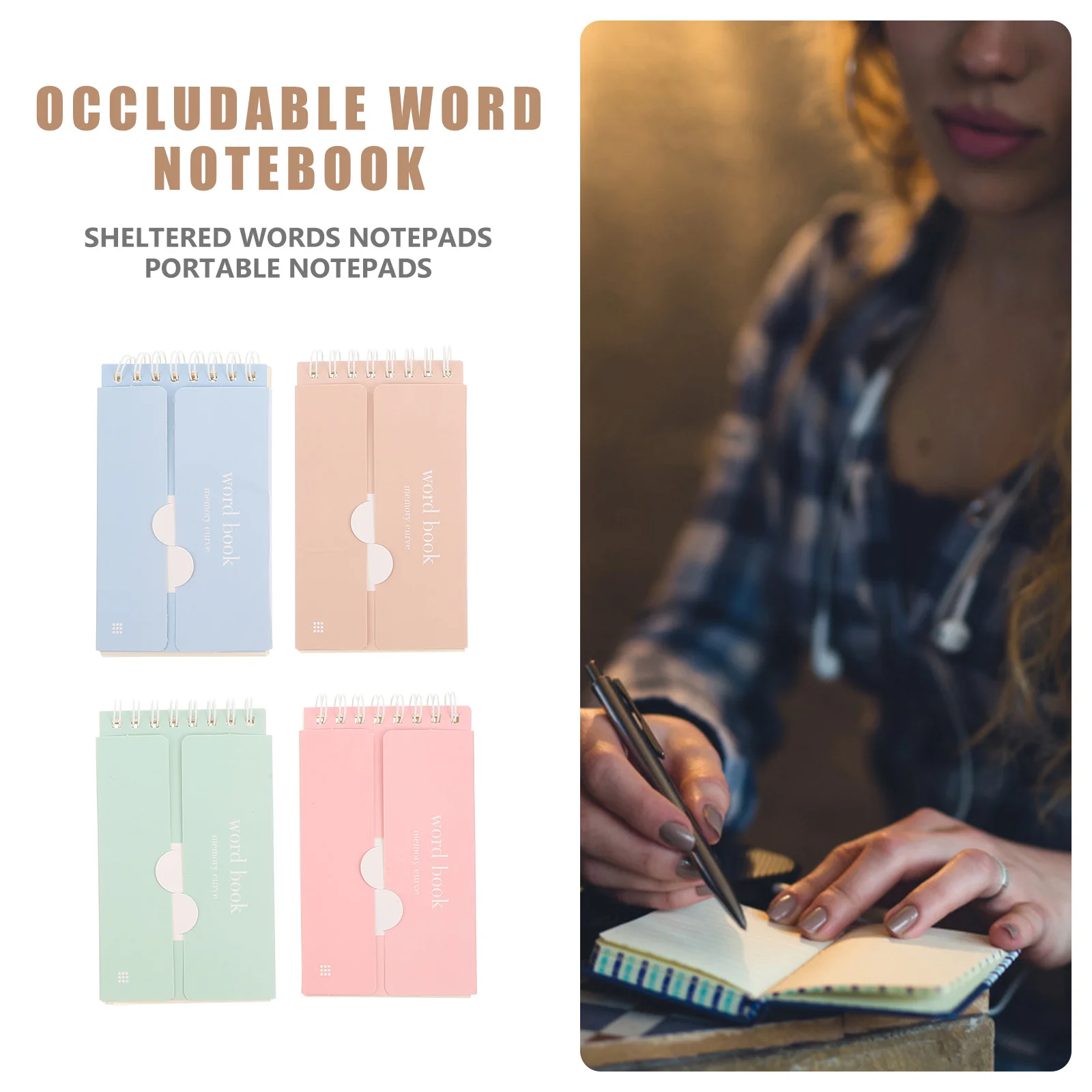 Portátil bloqueado Vocabulário Memo Cartões Notebooks, Mini Anel Notepads, Estudante de Papel, Escritório, 4 pcs