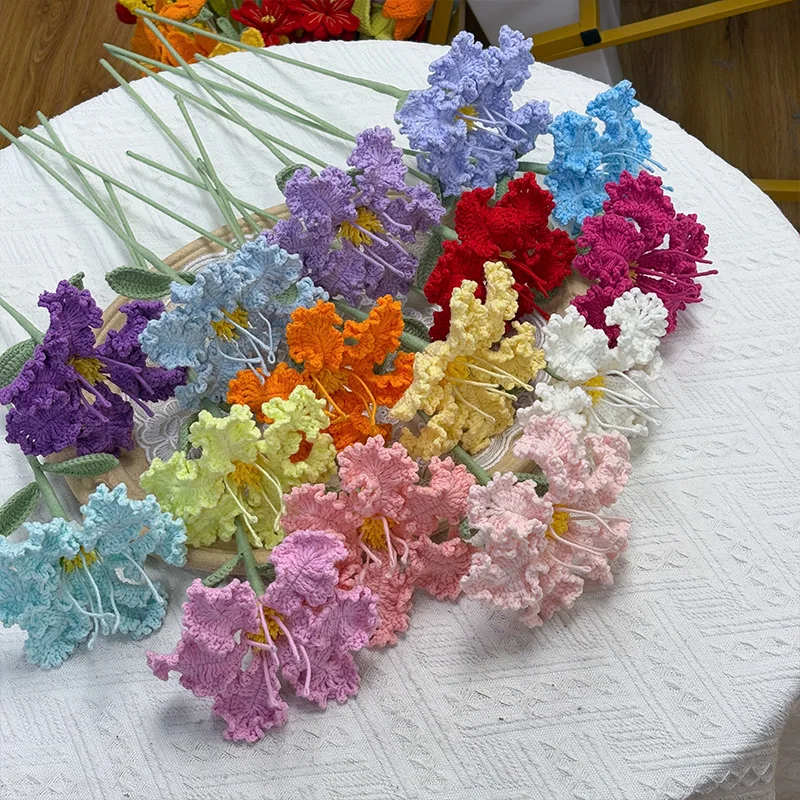 

1PC Crochet Flowers Finished Bouquet Handwoven Knitted Graduation Flower Cute Artificial Decorative Flowers Wedding Home Decor